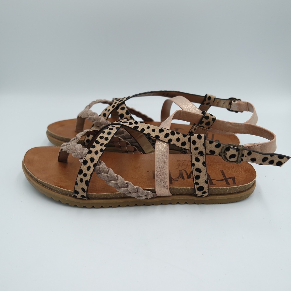4Earth by Blowfish Malibu Leopard Braided Sandals Rose Gold Tan Women's Size 8.5